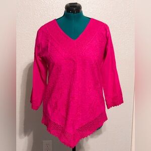 ASHA Vibrant Pink Crochet Embroidered Detail Blouse
